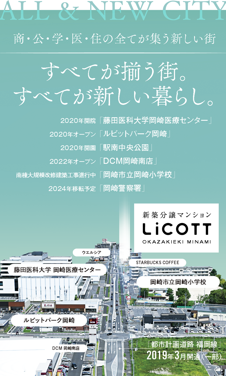 ALL & NEW CITY「商・公・学・医・住の全てが集う新しい街 - すべてが揃う街。すべてが新しい暮らし。」